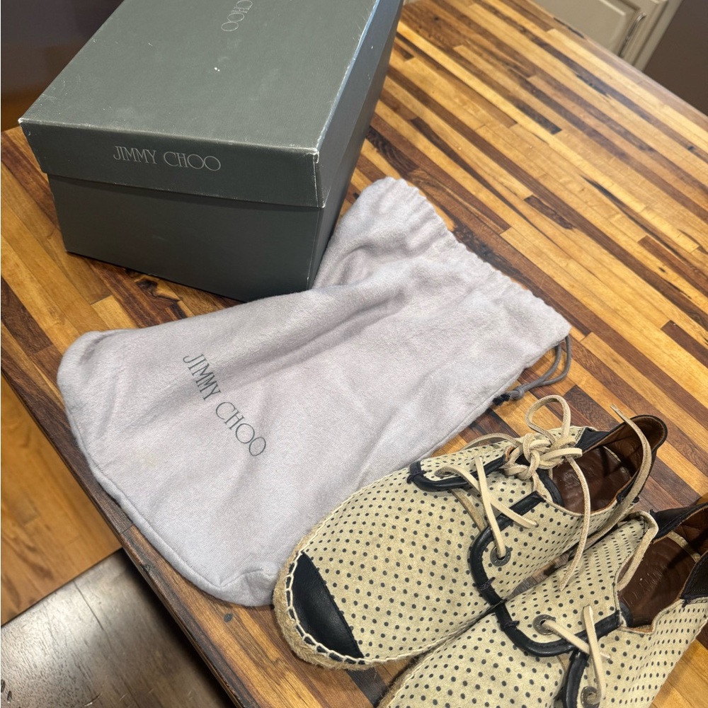Jimmy Choo Tan and Black Perforated Shoes